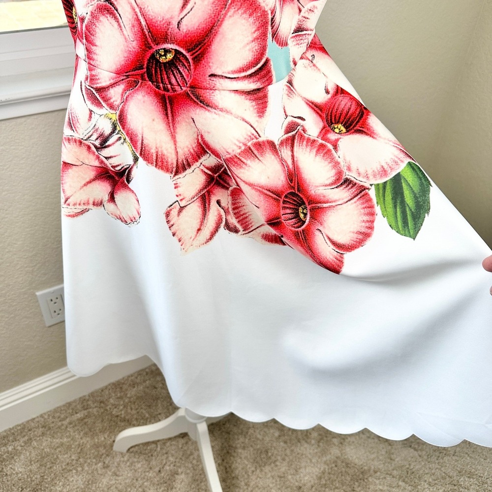 Ted Baker London Maevea Nectar Scallop Mini Dress Womens 12 Floral Skater Crisp - Picture 14 of 15